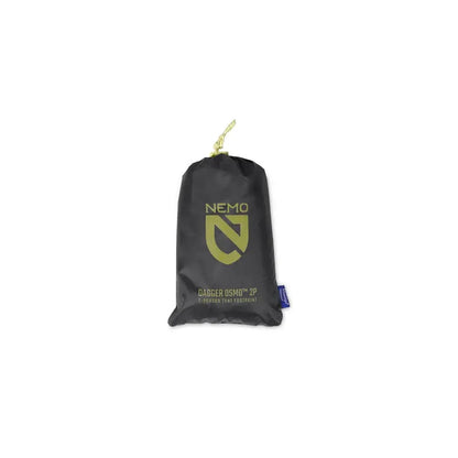 A black NEMO Dagger OSMO 2p Footprint bag with a yellow logo and drawstring top against a white background.
