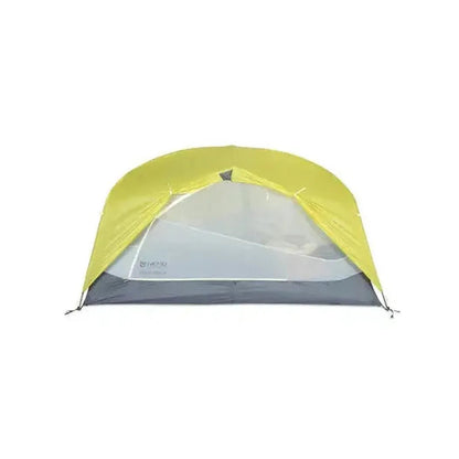 A front view of the NEMO Dagger OSMO Lightweight Backpacking 2p Tent with a yellow top and gray bottom against a white background.