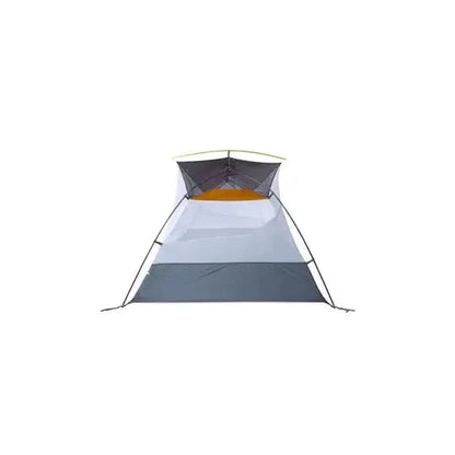 A front view of the NEMO Dagger OSMO Lightweight Backpacking 2p Tent with a gray and white exterior and a charcoal top section against a white background.