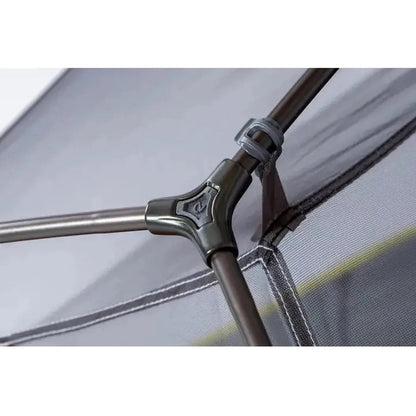 A close-up of the NEMO Dagger OSMO Lightweight Backpacking 2p Tent showing the metal joint and mesh fabric.
