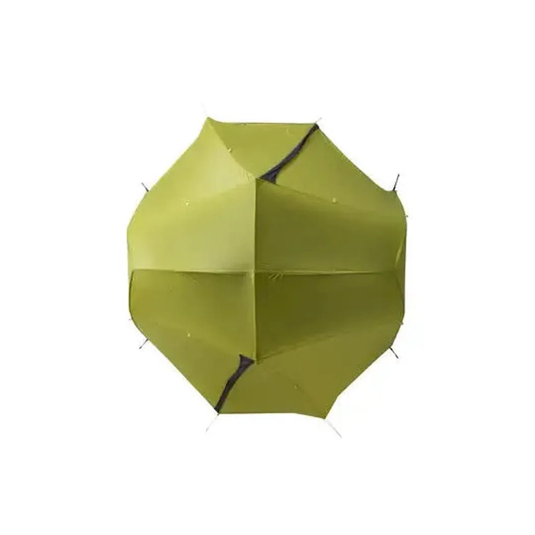 A top-down view of the NEMO Dagger OSMO Lightweight Backpacking 2p Tent in olive green against a white background.