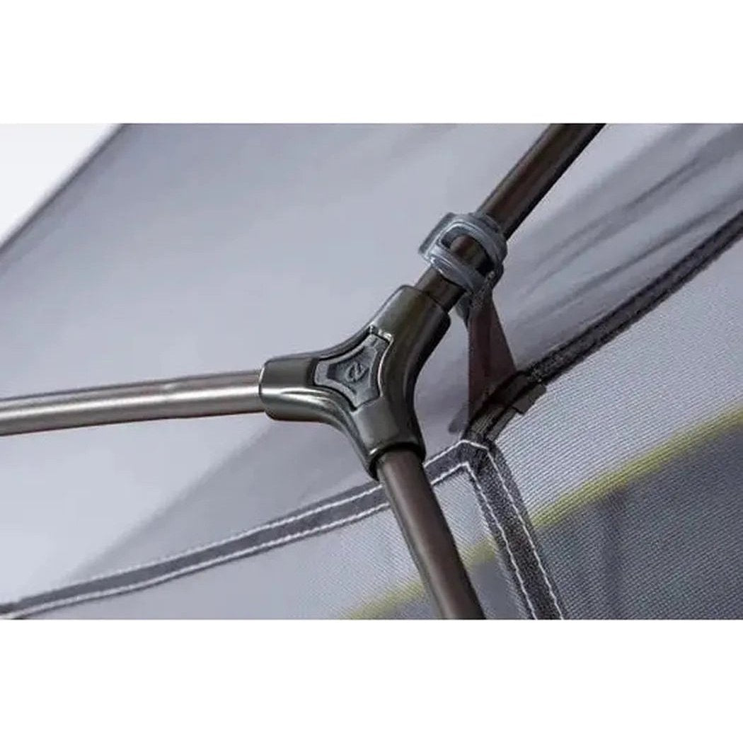 The NEMO Dagger OSMO Lightweight Backpacking 3p Tent close-up shows the metal joint and fabric against a light background.