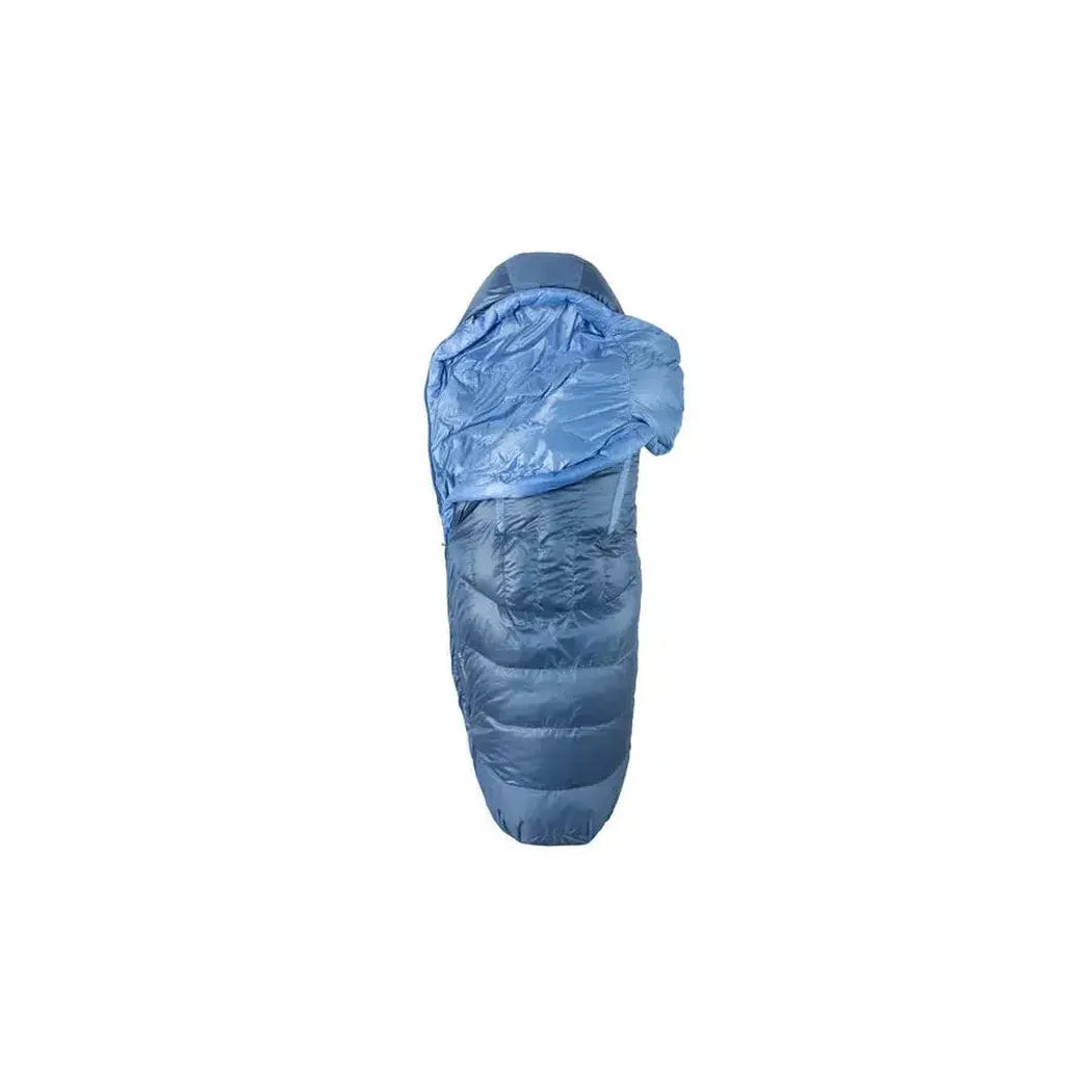 A blue NEMO Disco Women's Endless Promise 30 Down sleeping bag shown from the back against a white background.