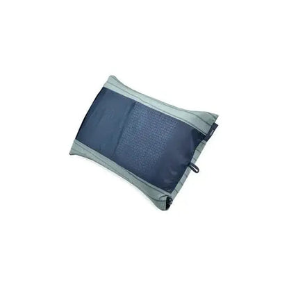 A close-up of the NEMO Fillo Backpacking & Camping Pillow in Black Pearl, showing its mesh center panel and zipper on a white background.
