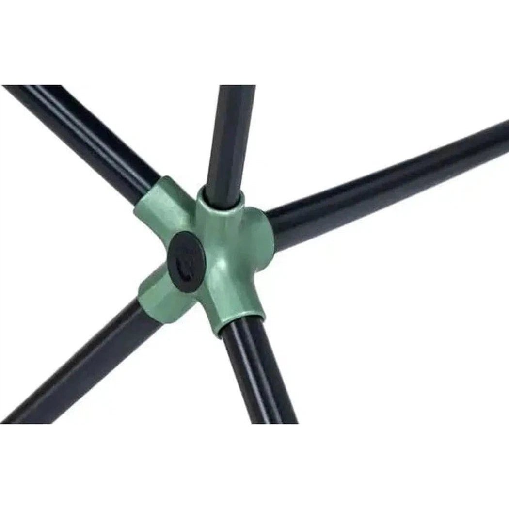 A close-up of the NEMO Moonlite Reclining Chair in Black Pearl showing the black metal frame and green connector joint against a white background.