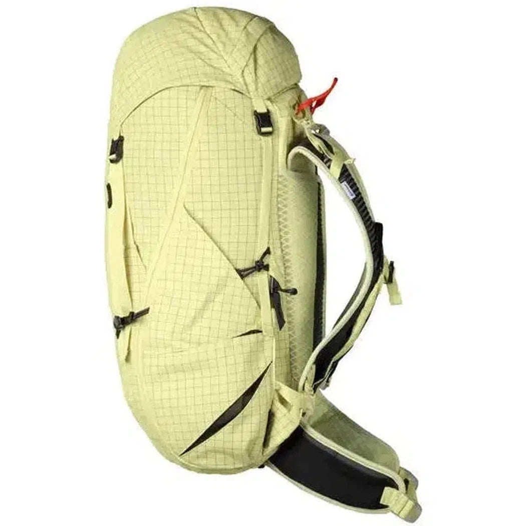 Side view of the NEMO Resolve Mens 35L Endless Promise Citron backpack showing the shoulder straps and a white background.