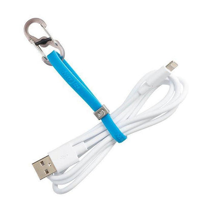 A black Nite Ize Cinch-A-Lot Mini Stretch Strap with a carabiner, shown from a top-down angle against a white background.