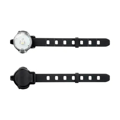 Two views of the Nite Ize GoLit Rechargeable Visibility Light - Disc-O Tech with a black strap and white LED face, shown against a white background.