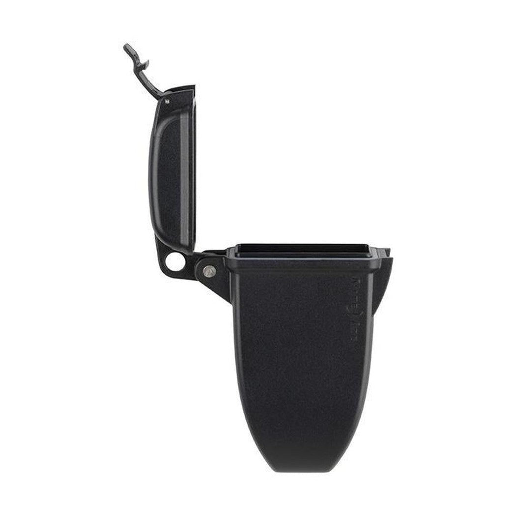 A black Nite Ize HideOut Magnetic Key Box with an open lid and a small hook, photographed against a white background.