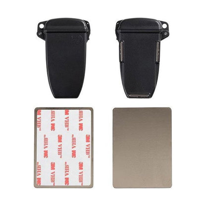 Two black Nite Ize HideOut XL Magnetic Key Boxes with 3M adhesive and a metal plate are shown against a white background.