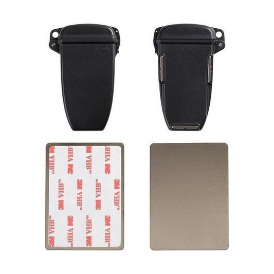 Two black Nite Ize HideOut XL Magnetic Key Boxes with 3M adhesive and a metal plate are shown against a white background.