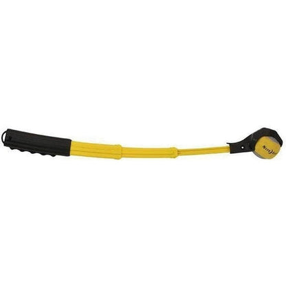 A yellow and black Nite Ize Huck 'n Tuck Collapsible Thrower shown from a side angle against a white background.