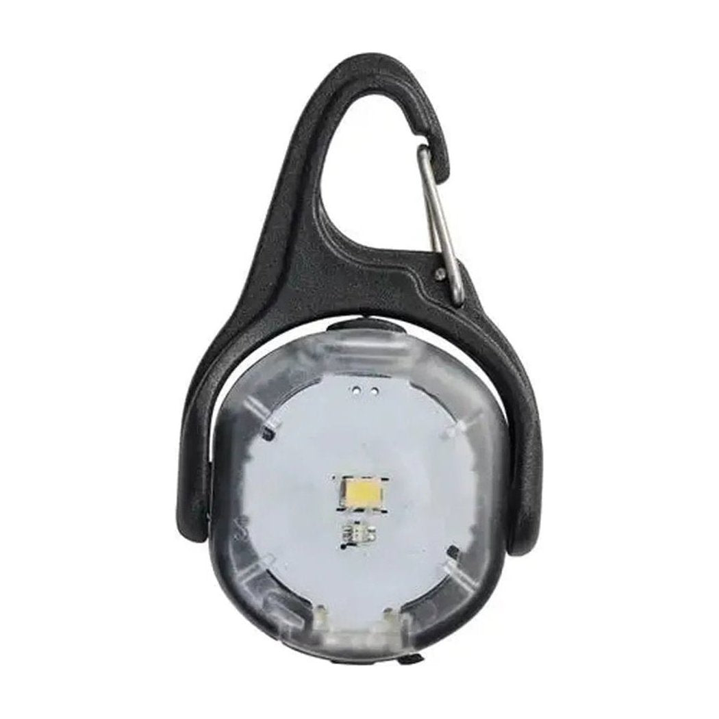 A front view of the Nite Ize MonnLit Micro Lantern in White with a carabiner clip, showing the LED light and clear lens against a white background.