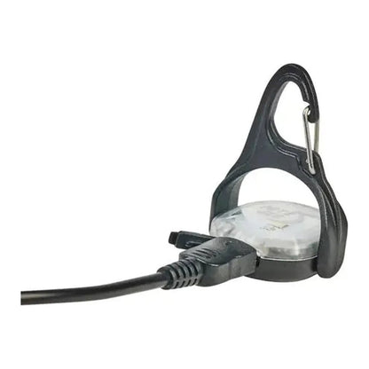 A side view of the Nite Ize MonnLit Micro Lantern in White showing the carabiner clip and power cord against a white background.