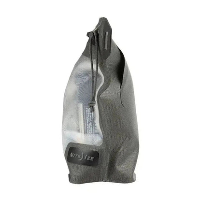 A front view of the Nite Ize RunOff Waterproof 3-3-1 Pouch in Charcoal/Graphite showing the drawstring closure and brand label against a white background.