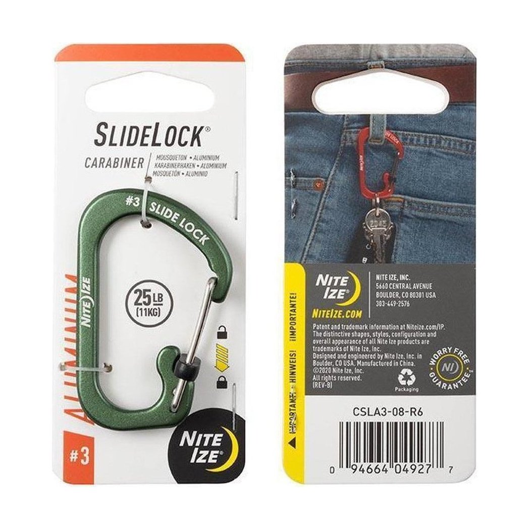 Nite Ize SlideLock Carabiner Aluminum #3-Camping - Accessories-Olive-Appalachian Outfitters