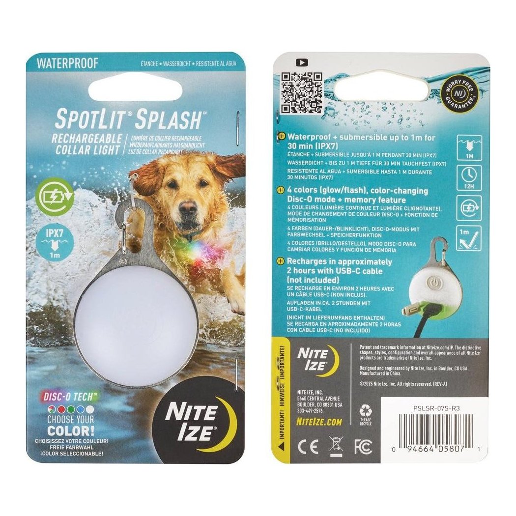 Nite Ize SpotLit Splash Waterproof Rechargeable Collar Light - Disc-O Select-Pets - Safety - Lights-Appalachian Outfitters
