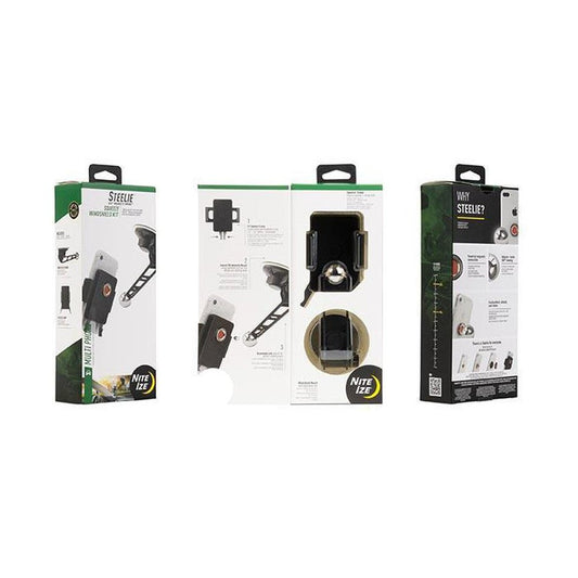 Three boxes of the Nite Ize Steelie Squeeze Windshield Kit are displayed against a white background.