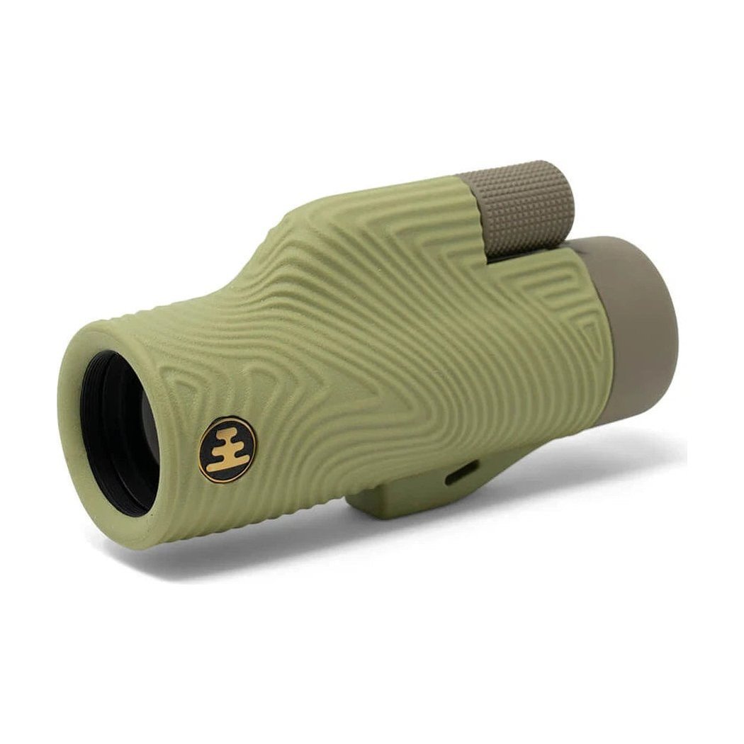 Side view of the Nocs Provisions 8x32 Monocular Bundle in Juniper Green showing the textured grip and lens against a white background.