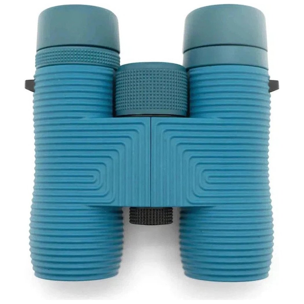 Top-down view of the Nocs Provisions Field Issue Waterproof Binoculars in Corsican Blue with textured grips and central focus wheel.