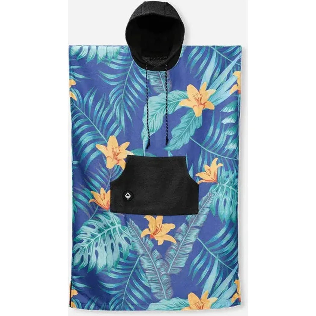 A front view of the Nomadix Changing Poncho in Agua Blue showing the hood and front pocket against a white background.