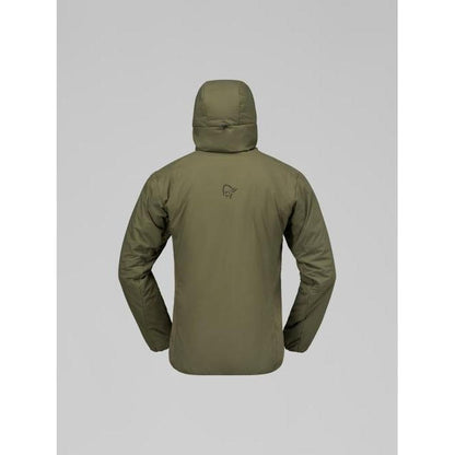 Back view of the Norrona Men's Femund Thermo60 Zip Hood in Indigo Night against a plain gray background.