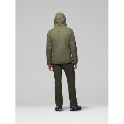 Back view of the Norrona Men's Femund Thermo60 Zip Hood in Indigo Night on a model against a light gray background.