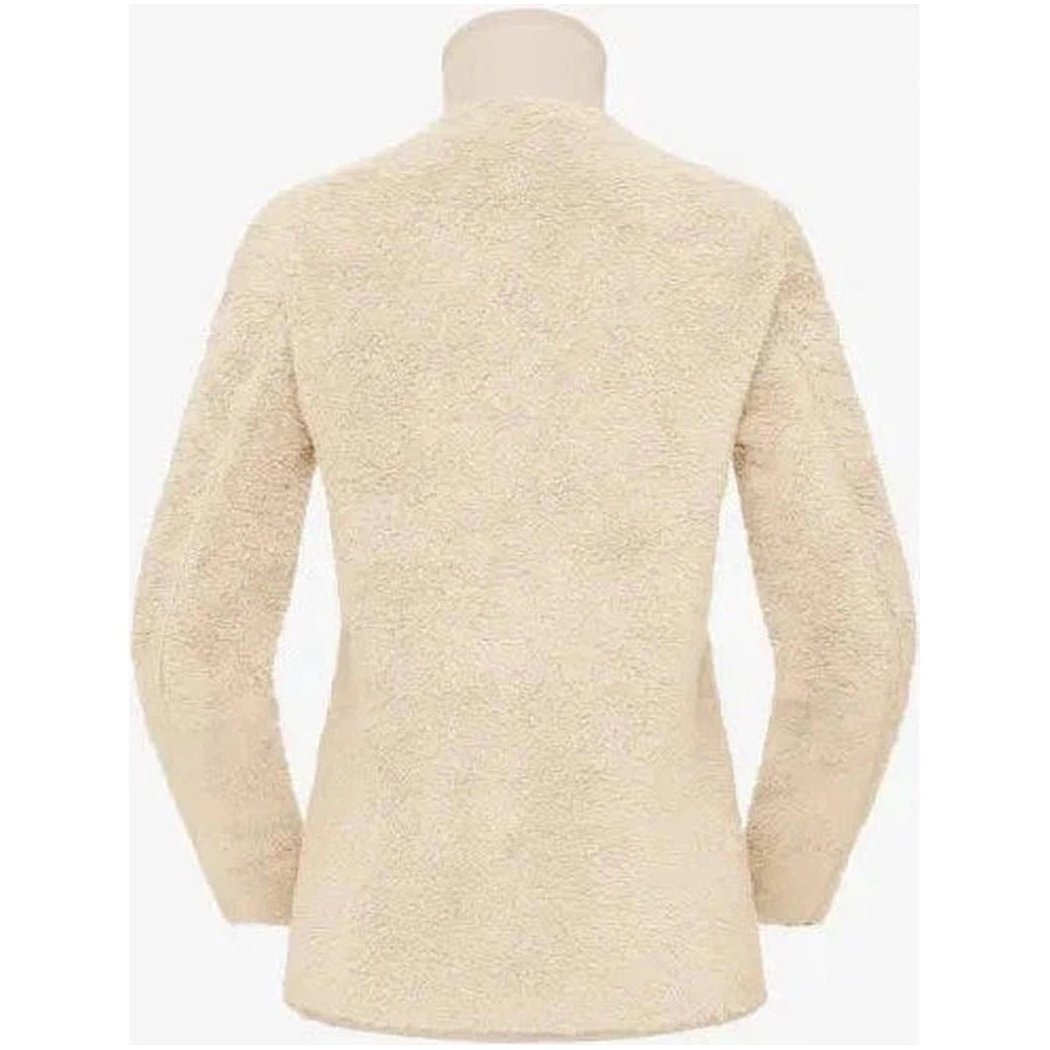 Back view of the Norrona Women's Femund Warm3 Jacket in Oatmeal on a mannequin against a white background.