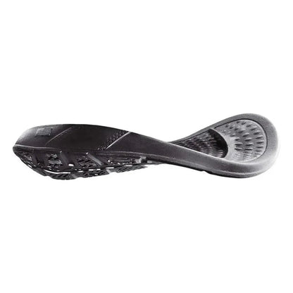 Side view of the NuuSol Men's Sawtooth Slide in Eclipse Black showing the textured outsole and contoured footbed against a white background.