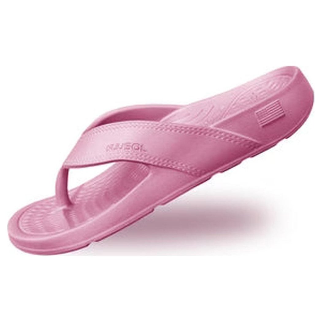 Side view of the NuuSol Womens Cascade Flip Flop in Driftwood showing the textured footbed and strap design against a white background.