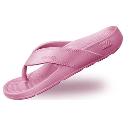 Side view of the NuuSol Womens Cascade Flip Flop in Driftwood showing the textured footbed and strap design against a white background.