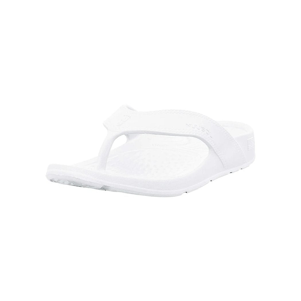 A front view of the NuuSol Womens Cascade Flip Flop in Driftwood with a white background.
