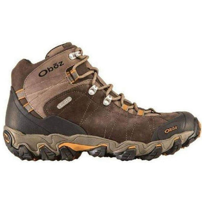 Side view of the Oboz Men's Bridger Mid B-DRY in Sudan showing the lugged outsole against a white background.