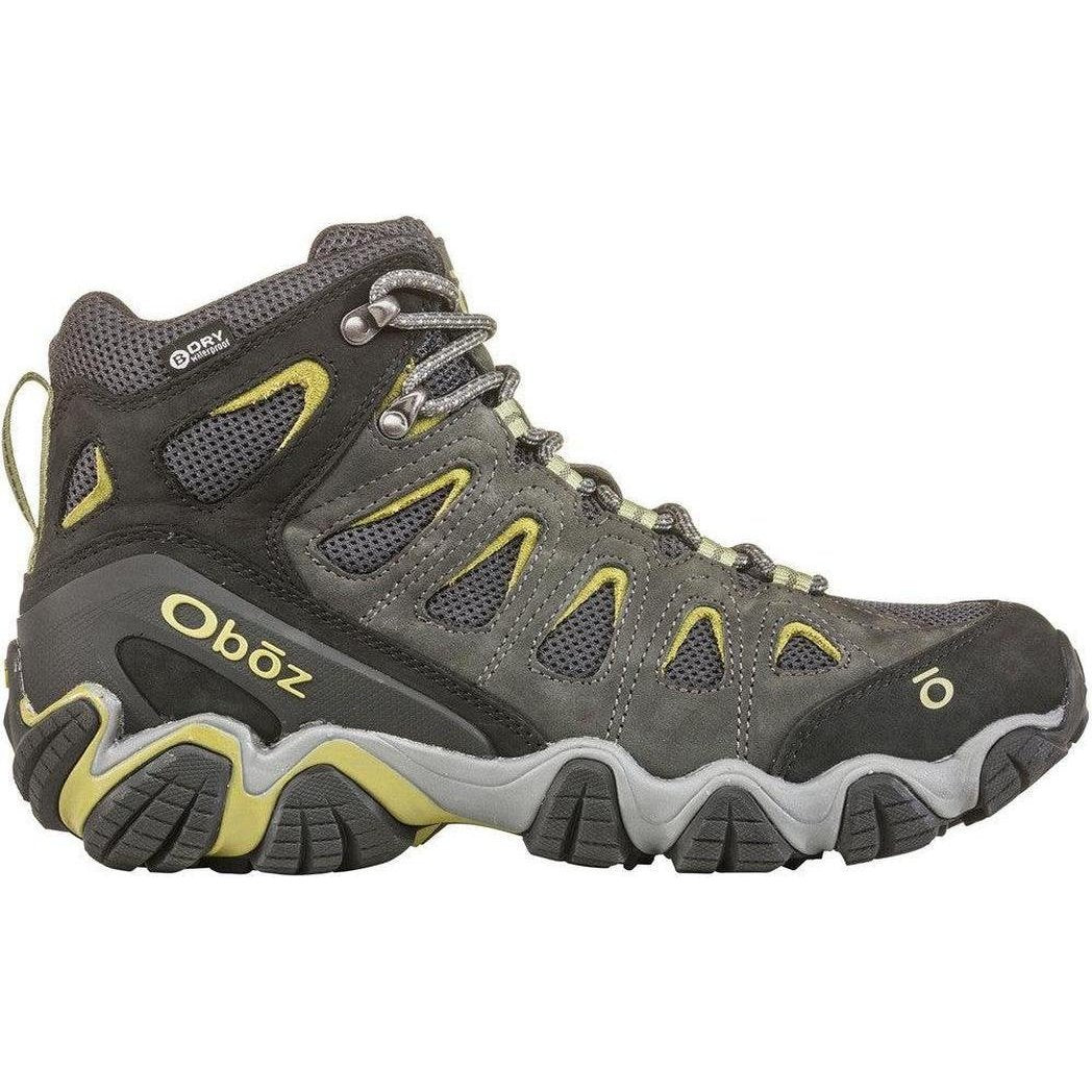 Side view of the Oboz Men's Sawtooth II Mid B-Dry in Dark Shadow/Woodbine Green showing the lugged outsole against a white background.