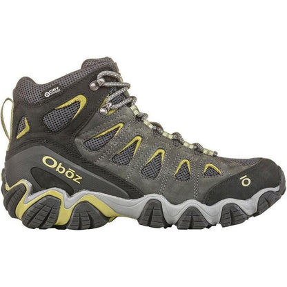 Side view of the Oboz Men's Sawtooth II Mid B-Dry in Dark Shadow/Woodbine Green showing the lugged outsole against a white background.