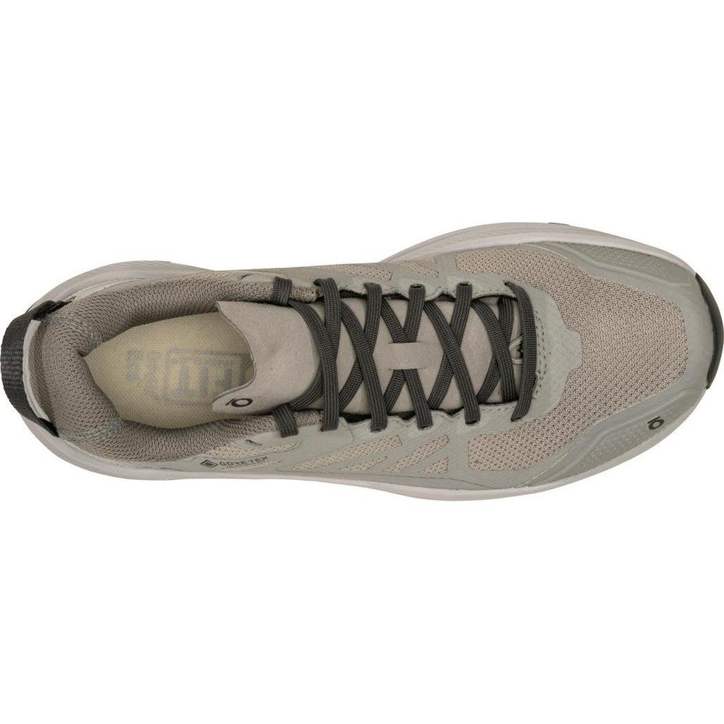 Top view of the Oboz Women's Katabatic LT Low GTX Waterproof in Drizzle showing the laces and mesh upper against a white background.