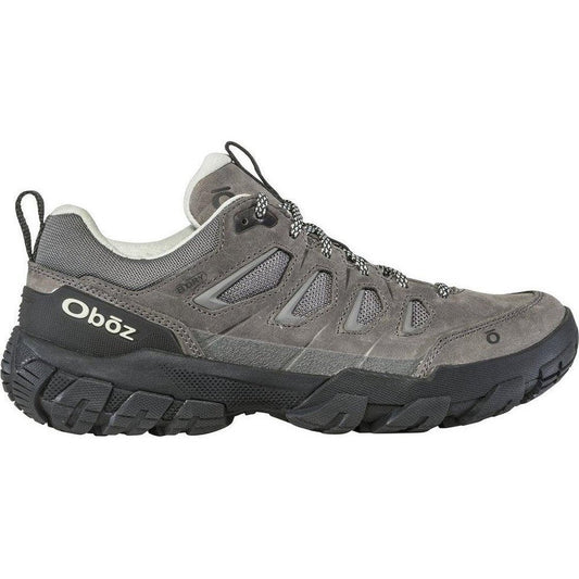 Side view of the Oboz Women's Sawtooth X Low B-Dry in Hazy Gray showing the lugged outsole against a white background.