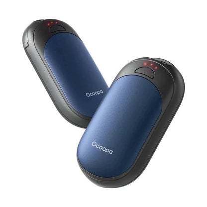 Two Ocoopa UT3 Lite hand warmers in Black/Black are shown from a side angle with red indicator lights visible on top.