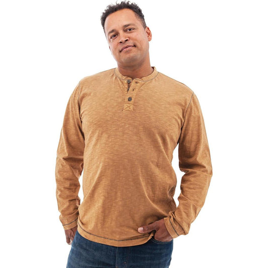 A front view of the Old Ranch Men's Dominic Henley in Chipmunk color shows the model wearing it with a white background.