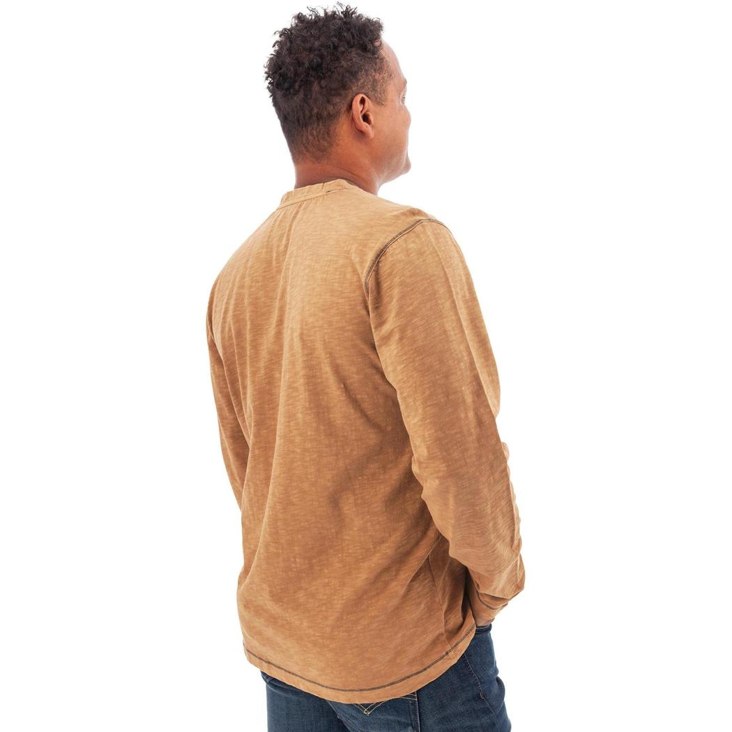 Back view of the Old Ranch Men's Dominic Henley in Chipmunk, showing the long sleeve top on a model against a white background.