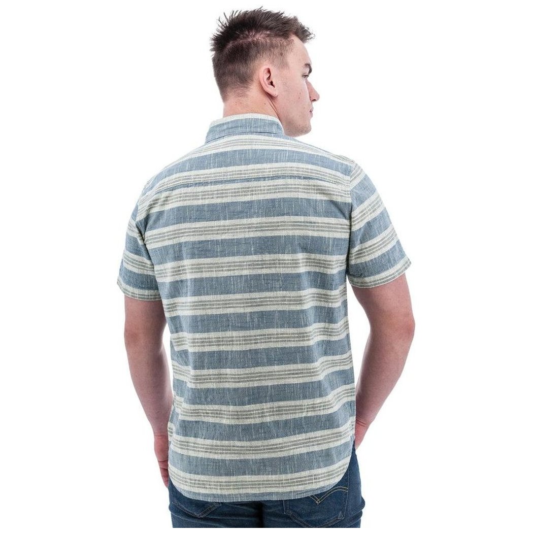 Back view of the Old Ranch Men's Ethan Shirt in Blue Fog showing the striped pattern on a model against a white background.