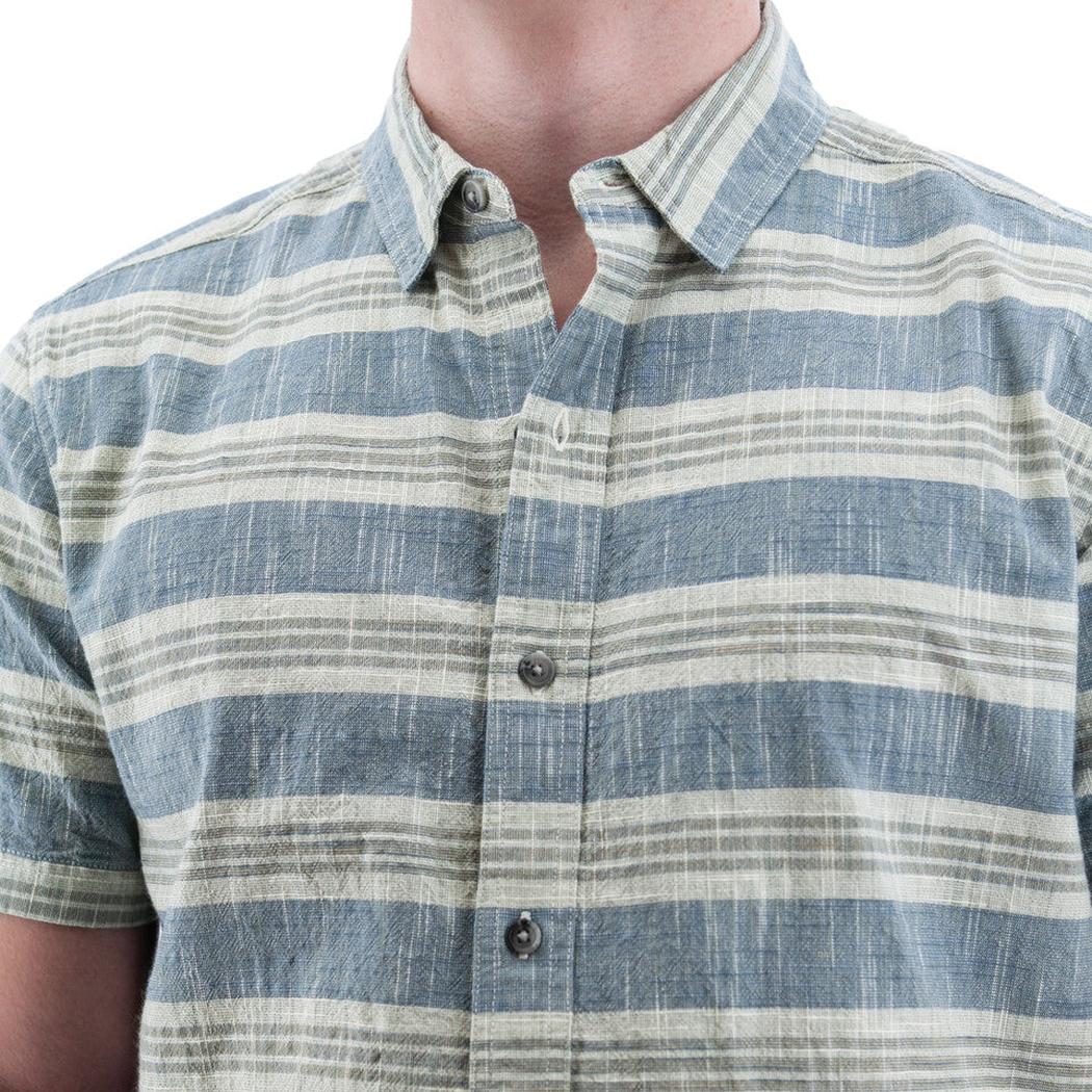 A close-up of the Old Ranch Men's Ethan Shirt in Blue Fog, showing the button-down collar and front placket against a plain white background.