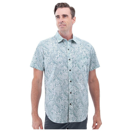 A front view of the Old Ranch Men's Lennon Shirt in Tourmaline on a model against a white background.