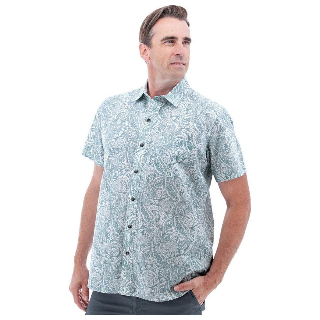 A front view of the Old Ranch Men's Lennon Shirt in Tourmaline on a model against a white background.