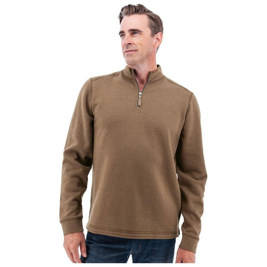 A front view of the Old Ranch Men's Ozark 1/4 Zip Pullover in Teak on a model against a white background.