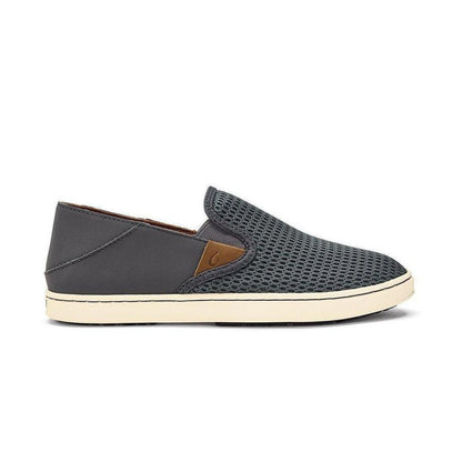 Side view of the Olukai Women's Pehuea in Pavement showing the perforated upper and white rubber sole against a white background.