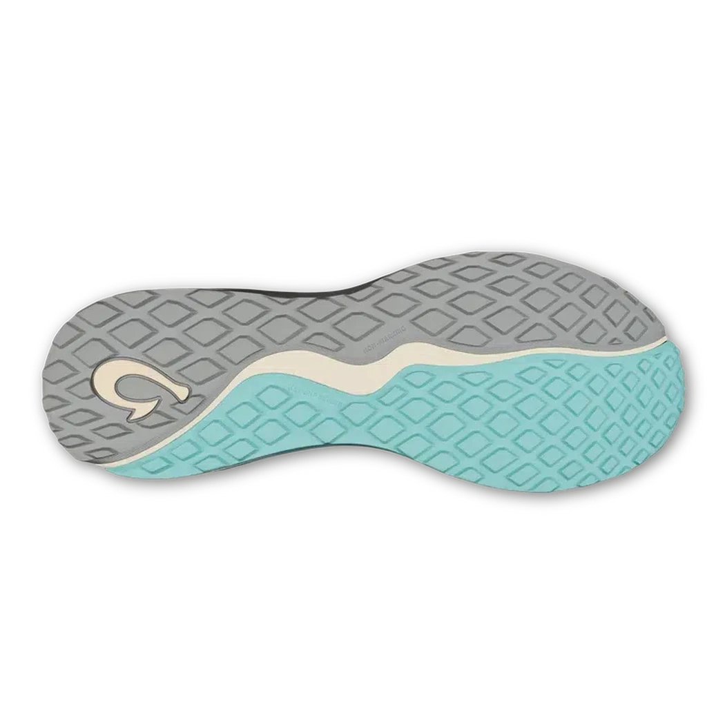 Side view of the Olukai Women's Wailuku in Mist Grey showing the textured outsole against a white background.