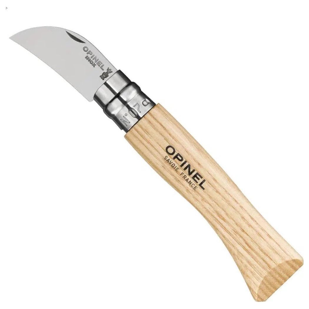 A side view of the Opinel No.7 Scoring Knife with a light wood handle and silver metal accents against a white background.