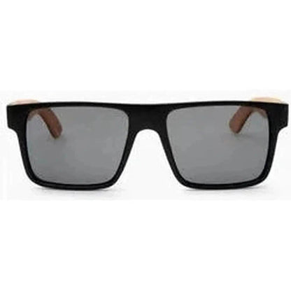 Black Natural Wood Optic Nerve Blackthorn sunglasses with rectangular frames and wooden temple tips, front view against a white background.