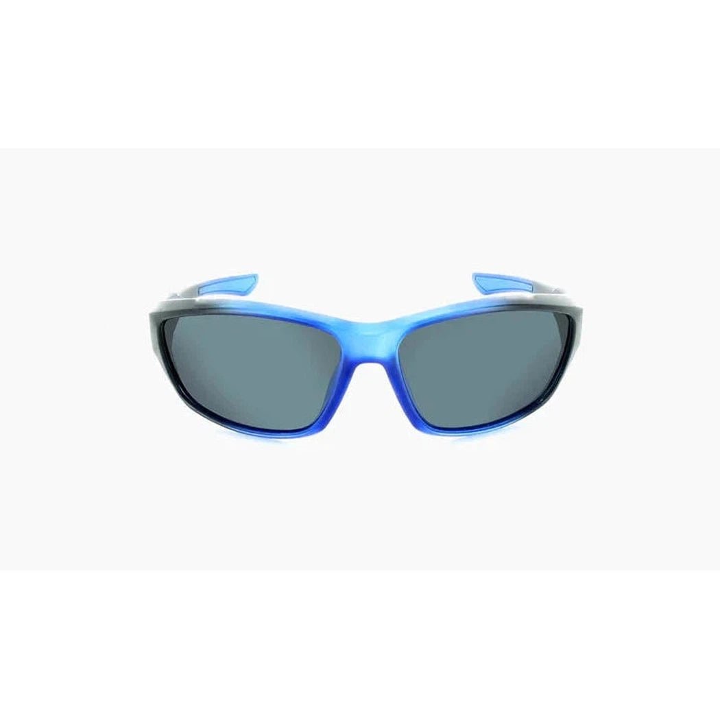 A front view of the Optic Nerve Cowlick sunglasses in Black/Blue with dark lenses against a white background.
